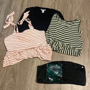 Maternity lot: black dress, two tops (washed,never worn) and support belt